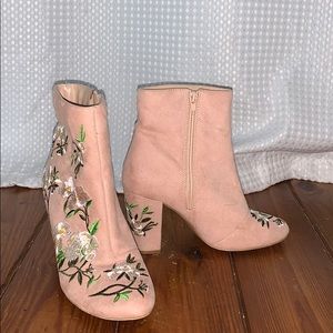 Suede Booties with Flower Detail